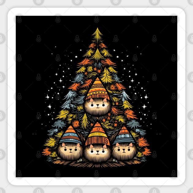 Christmas tree with cats, funny art illustration. Sticker by Art KateDav